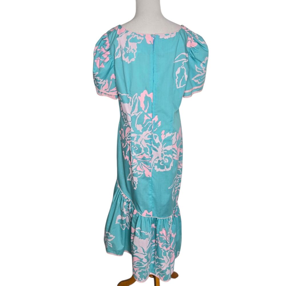 Vintage Hilo Hattie Hawaiian Maxi Dress Island Beach Ruffles Pastel Women 16 - Picture 3 of 13